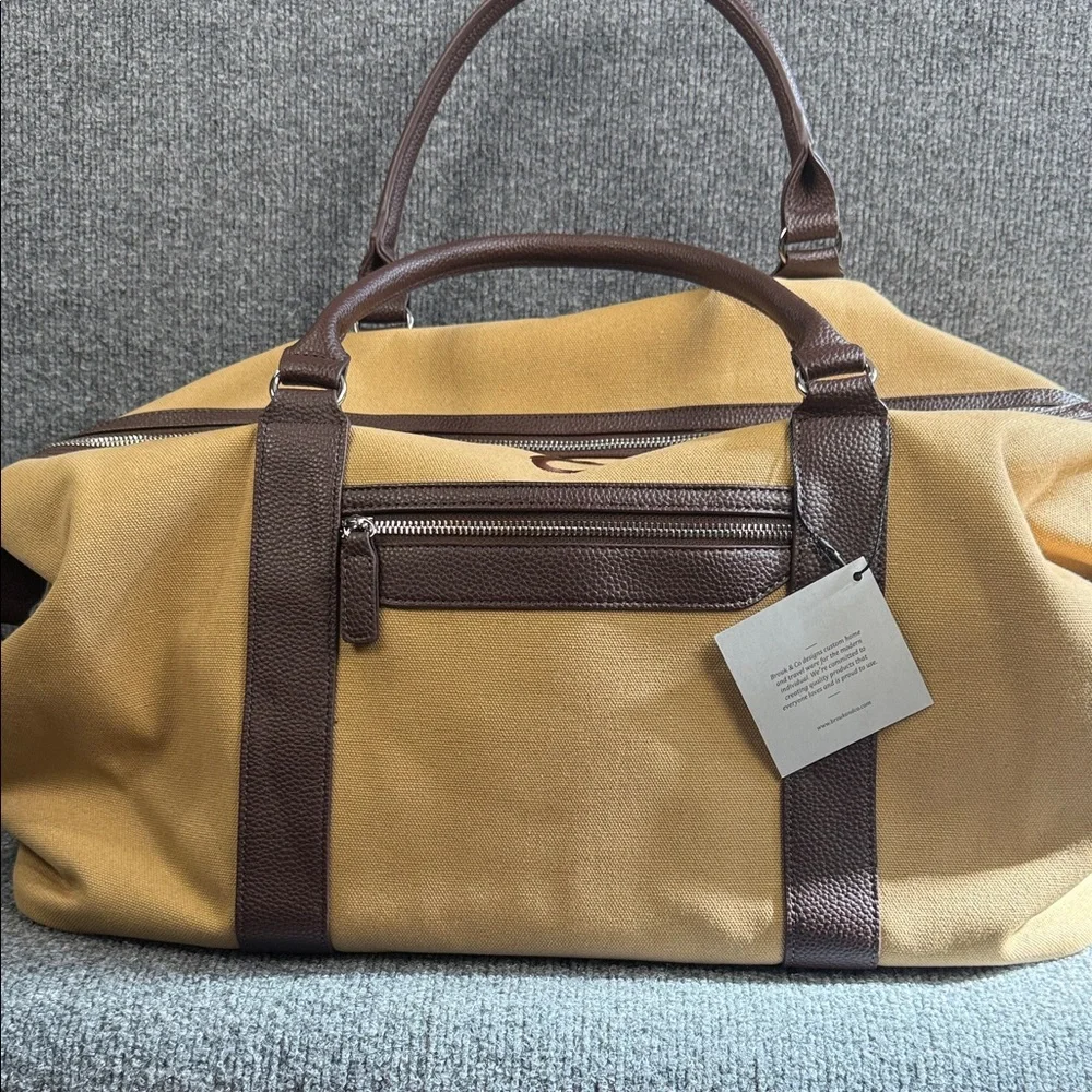 Brouk & Company Canvas Duffel with Brown Faux Leather Trim Shoulder Strap NEW